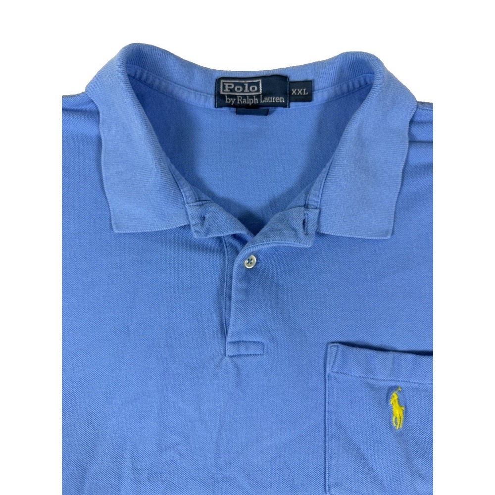 Polo Ralph Lauren Polo Shirt Mens XXL Blue Yellow Pony Pocket Short Sleeve Class